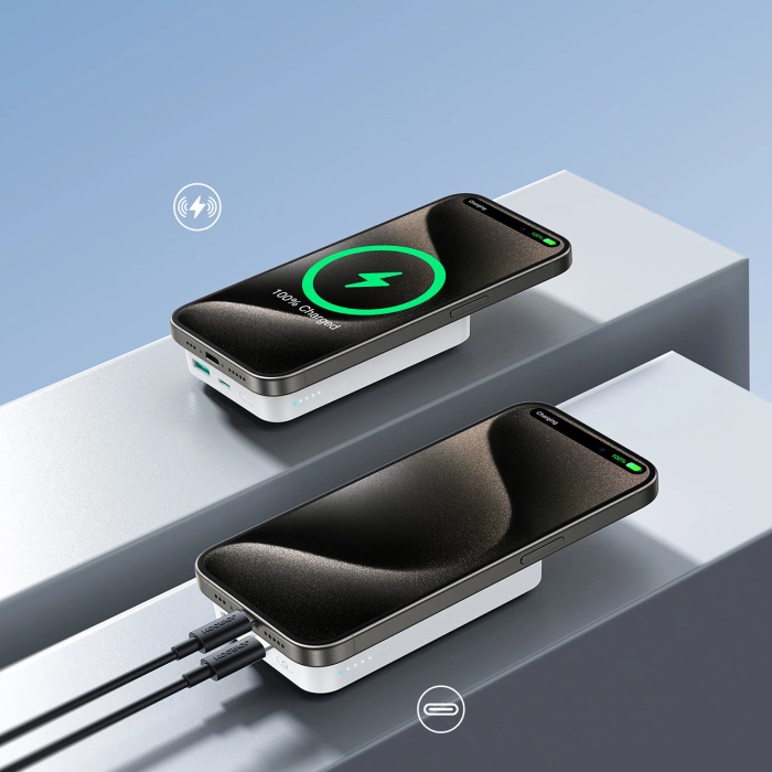 Joyroom JR-W020 20 W 10000 mAh MagSafe Powerbank + USB-C – USB-C 0,25 m Kabel – Weiß