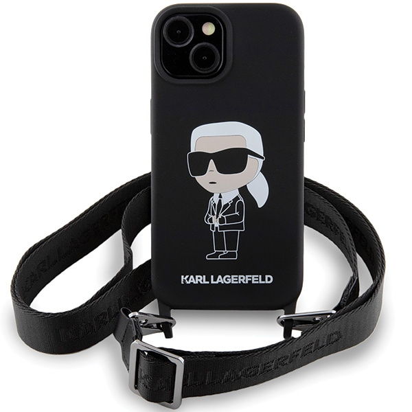 Cover Karl Lagerfeld KLHCP15SSCBSKNK iPhone 15 6,1" rigidocase nero/nero Crossbody Silicone Ikonik Case