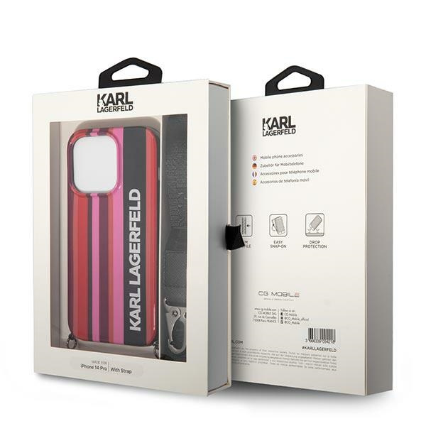 Hülle KARL LAGERFELD Apple iPhone 14 Pro Farbe Streifen Strap Rosa Hartcase