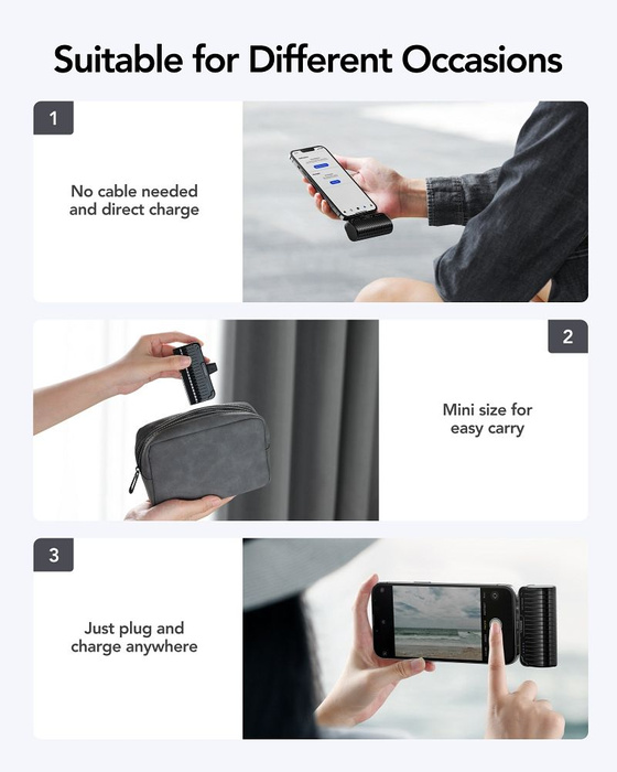 Powerbank Veger PlugOn (W0558P) PD QC3.0 2,4A 20W 5000 mAh z wbudowanym złączem Lightning czarny