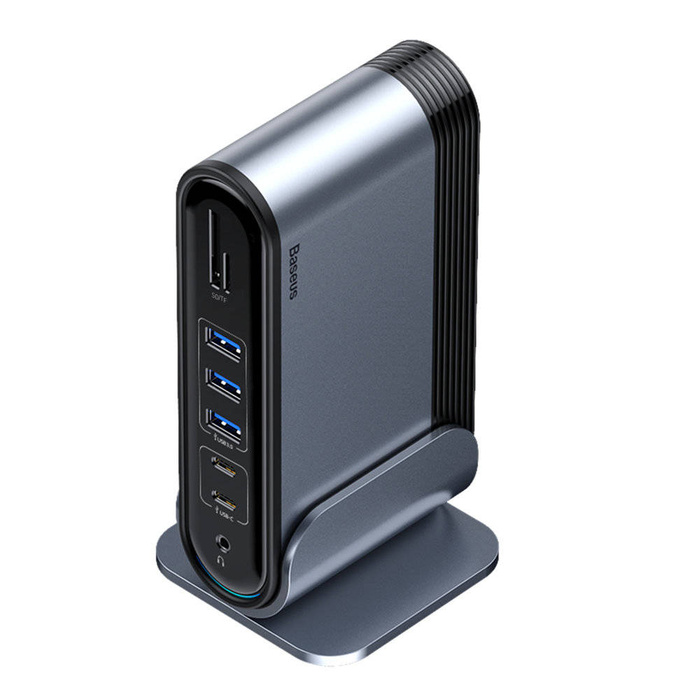 Baseus multifunkční HUB 3x USB 3.2 Gen 1 / 2x USB 2.0 / 2x USB Typ C / SD a micro SD / AUX / 3x HDMI / RJ45 1Gbps napájení 100 W (zástrčky EU / CN / UK) šedá (CAHUB-DG0G)