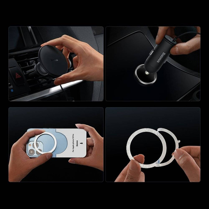 Cargador de coche inductivo Baseus CW01 MagSafe 15W USB 25W - negro