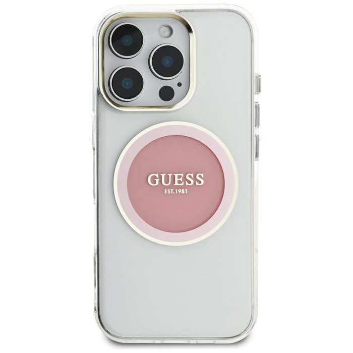 Etui Guess IML Metal Colored Circle      Classic Logo MagSafe do iPhone 16 Pro Max różowy