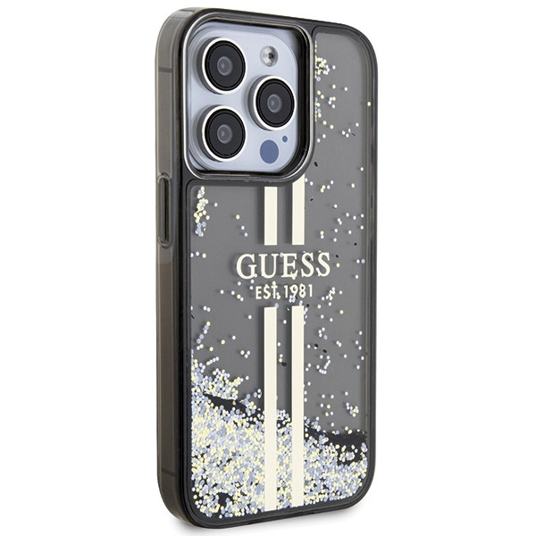 Etui Guess GUHCP15XLFCSEGK iPhone 15 Pro Max 6.7" czarny/black hardcase Liquid Glitter Gold Stripes Case
