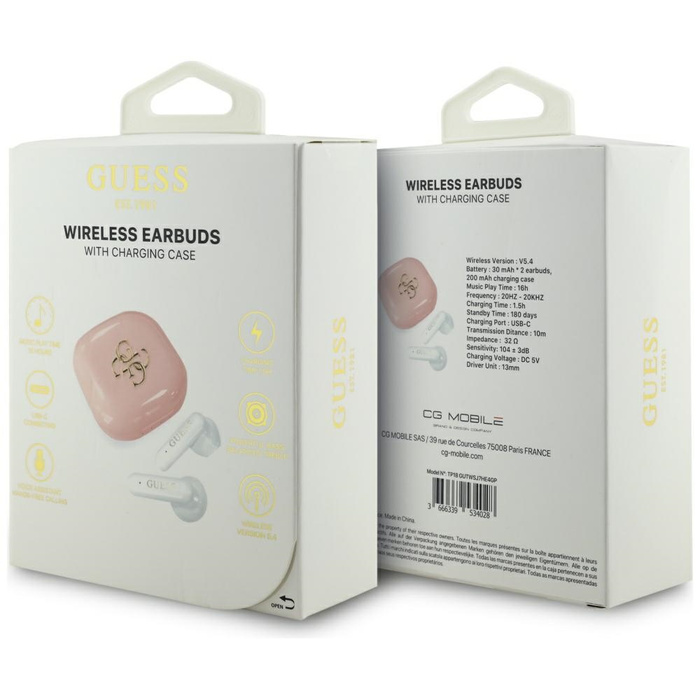 Słuchawki TWS Guess 4G Metal Logo różowy
