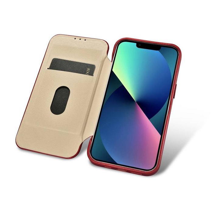 iCarer CE Oil Wax Premium Leather Folio Case Étui en cuir pour iPhone 14 Plus Flip magnétique MagSafe rouge (AKI14220707-RD)
