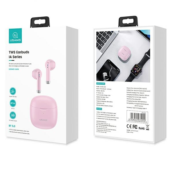 USAMS Kopfhörer Bluetooth 5.0 TWS IA Serie kabellos rosa/rosa BHUIA04 (US-IA04)