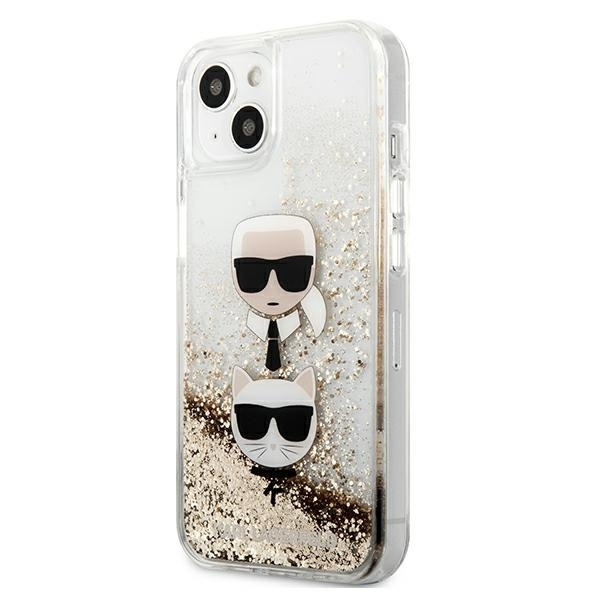 Case KARL LAGERFELD Apple iPhone 13 Mini Liquid Glitter Karl&Choupette Head Gold Hardcase