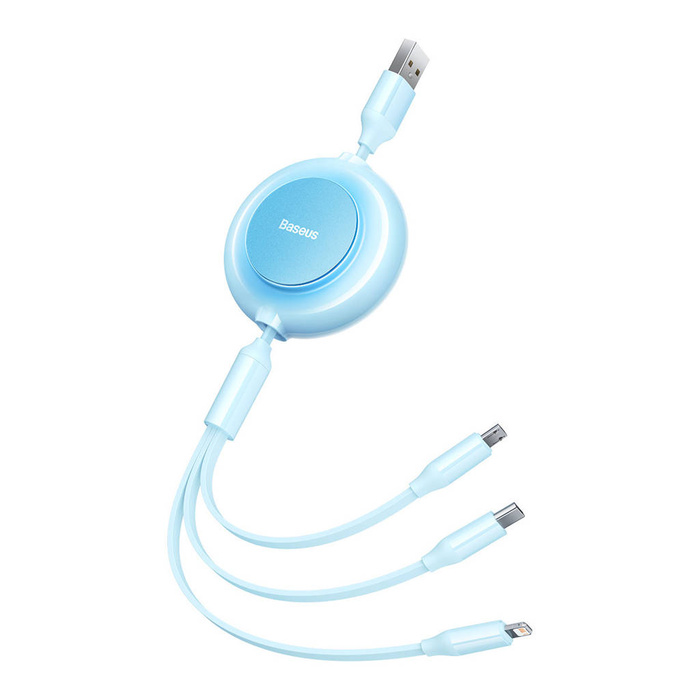 Cavo Baseus Bright Mirror 2 3in1 USB tipo A - micro USB + Lightning + USB tipo C 3.5A 1.1m blu (CAMJ010017)