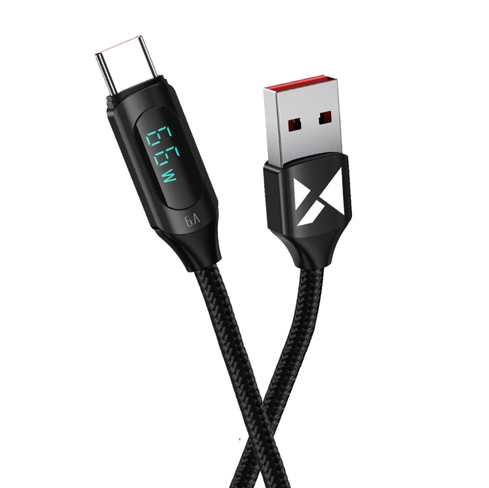 Wozinsky WUACC1 USB A - Câble USB C avec écran 66W 6A 1m - Noir