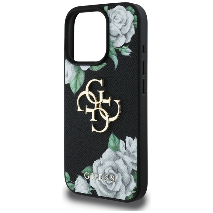 Etui Guess Grained Roses Big 4G logo do  iPhone 16 Pro Max czarny