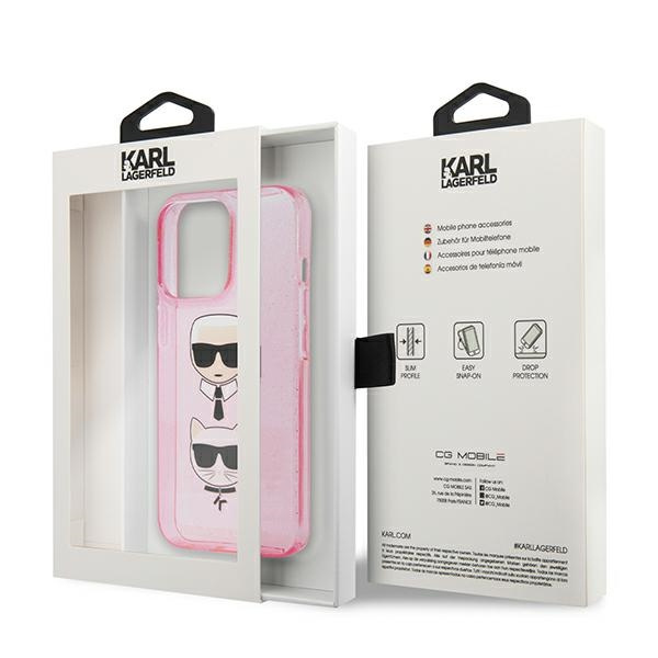 Cover KARL LAGERFELD Apple iPhone 13 13 Pro Glitter Karl's & Choupette Pink Hardcase