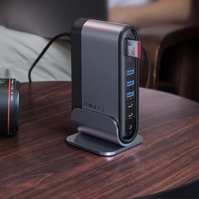 [APRÈS RETOUR] HUB multifonction Baseus 3x USB 3.2 Gen 1 / 2x USB Type C / Lecteur de carte SD et micro SD / AUX / 2x DisplayPort / 2x HDMI / RJ45 1Gbps Power Delivery 100W (EU / CN / UK plug set) gris (CAHUB-DG0G)