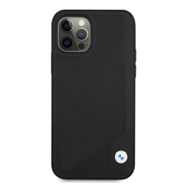 BMW Hülle Apple iPhone 12 12 Pro Leder Deboss Schwarz Hardcase