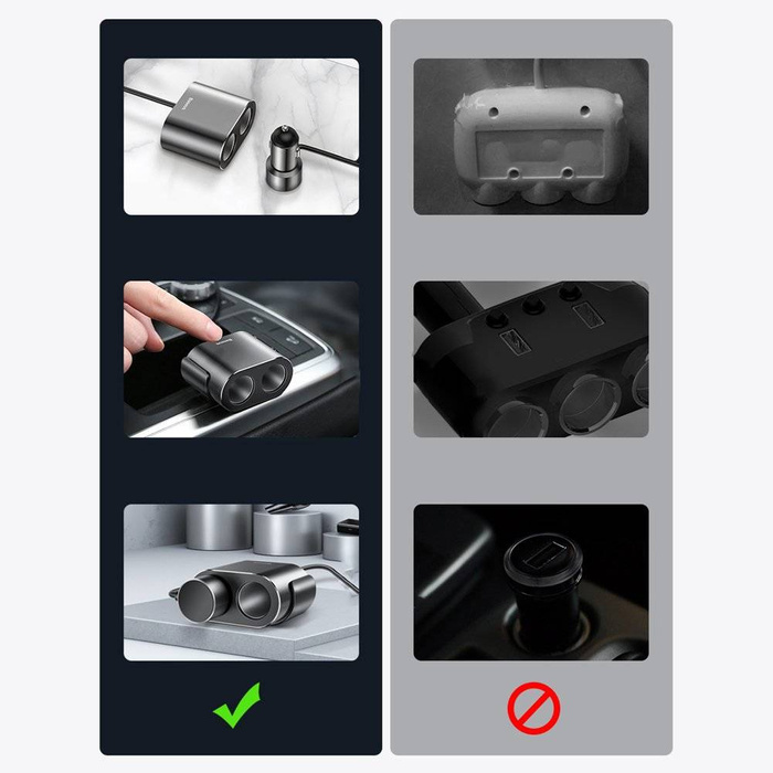 Baseus High Efficiency One to Two Cigarette Lighter(dual-cigarette lighter 80W +dual USB 3.1A)Black (CRDYQ-01)