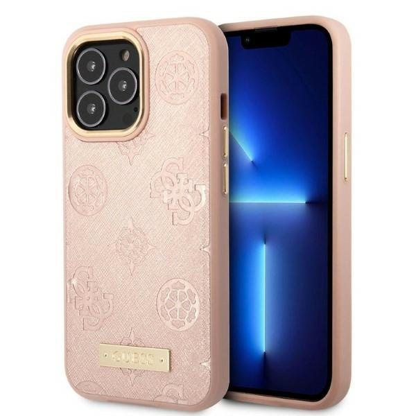 Telefontok Guess iPhone 13 Pro / 13 6.1" rózsaszín/rózsaszín keménycase Peony Logo Plate MagSafe
