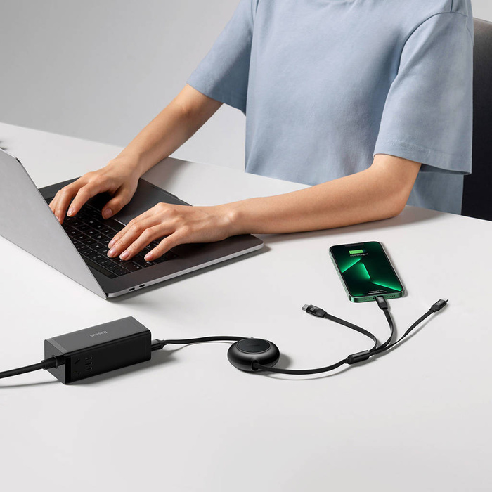 Baseus Bright Mirror 2 zatahovací kabel 3v1 USB Type C - micro USB + Lightning + USB Type C 3.5A 1.1m černý (CAMJ010201)