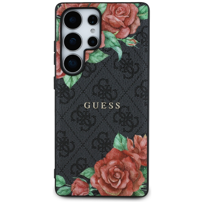 Etui Guess Leather 4G Flowers Print       Metal Classic Logo MagSafe Samsung Galaxy S25 Ultra czarny