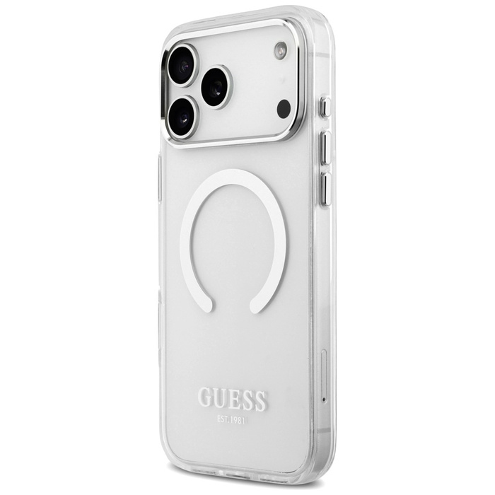 Etui Guess Metal Outline MagSafe do      iPhone 17 Pro Max srebrny