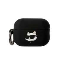 Karl Lagerfeld KLAP2RUNCHK AirPods Pro 2 Hülle schwarz/schwarz Silikon Choupette Head 3D
