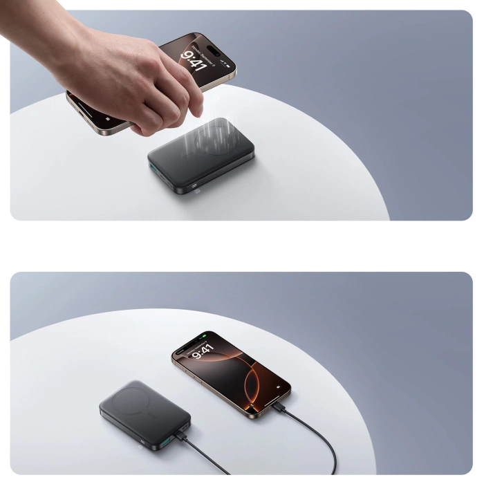 Powerbank Joyroom JR-PBM12 10000mAh 22.5W kompatybilny z MagSafe, ładowanie bezprzewodowe 15W, z podstawką w kształcie pierścienia - czarny