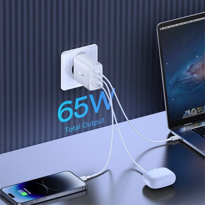 Ładowarka sieciowa Baseus OS-Cube Pro 2xUSB-C + USB, 65W (biała)
