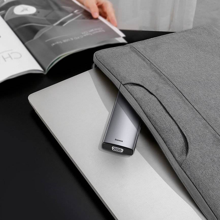 Baseus Metal Gleam 11in1 multifunctional HUB USB Type C - 3x USB 3.2 Gen 1 5Gbps / USB Type C PD 100W / 3,5 mm mini jack AUX / VGA Full HD 60Hz / 2x HDMI 4K 30Hz / TF and SD card reader / RJ45 1Gbps gray (CAHUB-CT0G)
