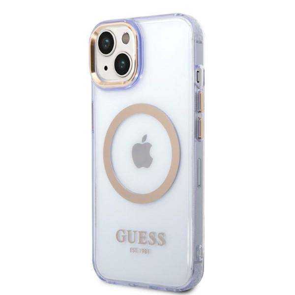Guess GUHMP14SHTCMU iPhone 14 6,1" fialová/fialová tvrdá case Zlatý obrys průsvitný MagSafe
