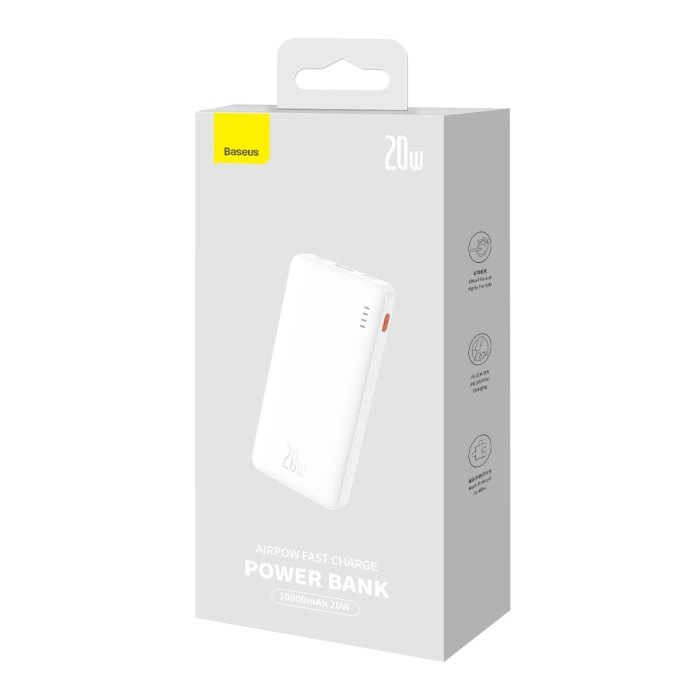 Baseus Airpow 20W 10000mAh Powerbank mit Baseus Simple Series USB-A - USB-C Kabel 30 cm - Weiß