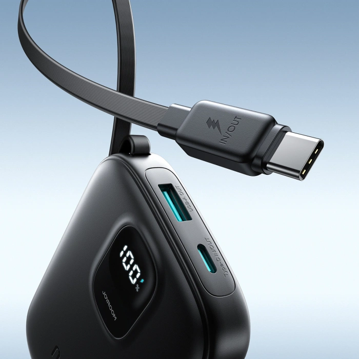 Powerbank Joyroom JR-PBF17 22.5W 10000mAh z wbudowanym kablem USB-C + kabel USB-C 0.25 cm  - czarny