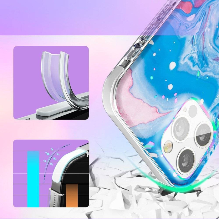 Étui de couleur Kingxbar Aquarelle Series pour iPhone 12 Pro Max Bleu-rose