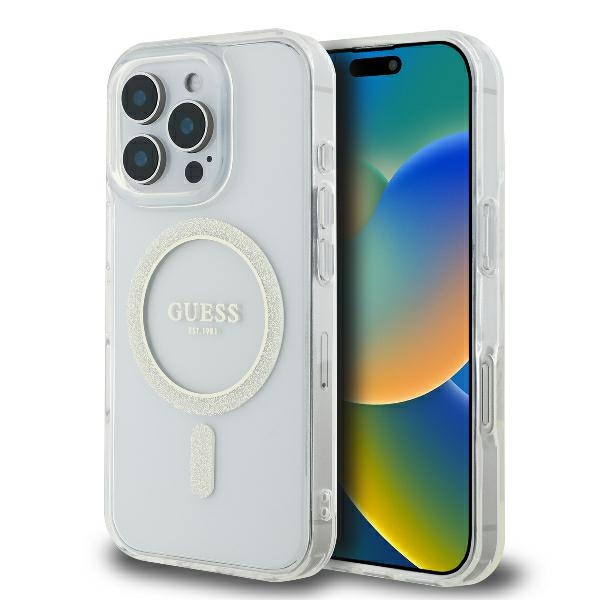 Etui Guess iPhone 16 Pro 6.3" przeźroczysty/transparent hardcase IML Glitter Circle MagSafe