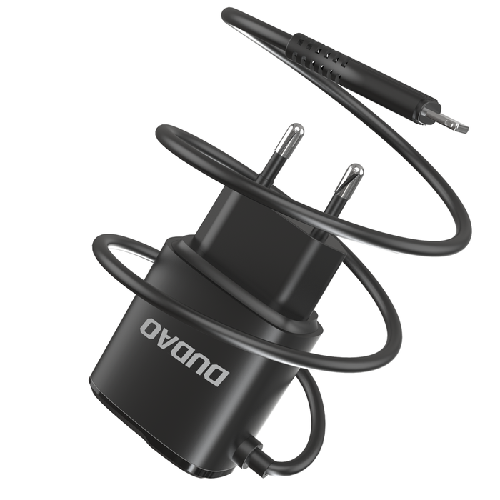 Caricabatterie Dudao 2x USB con cavo Lightning 12W integrato nero (A2ProL nero)