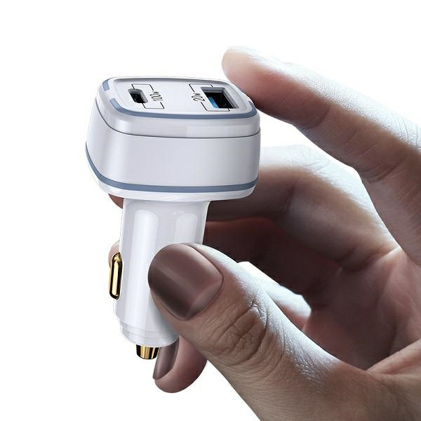 Caricatore Car USAMS 1xUSB 1xUSB-C C24 120W Fast Charge White