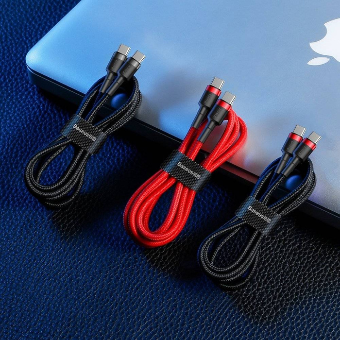 Câble Baseus Cafule Cordon en nylon durable USB-C PD / USB-C PD PD2.0 60W 20V 3A QC3.0 1M Noir-Rouge (CATKLF-G91)