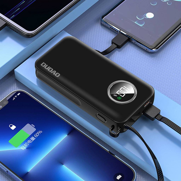 Dudao powerbank 10000mAh 1xUSB-A / 1xUSB-C 22.5W with built-in cable 1xLightning / 1xUSB-C black (K15sB)