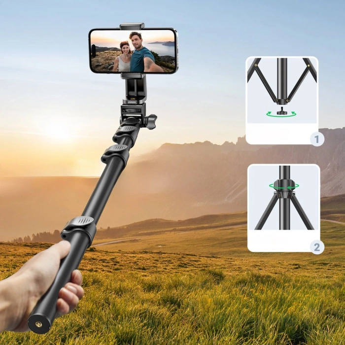 Ugreen LP680 Selfie-Stick mit Ständer und Bluetooth-Fernbedienung 1,8 m – Schwarz