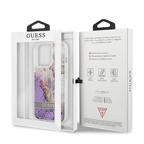 Hülle GUESS Apple iPhone 13 13 Pro Flower Liquid Glitter Lila Hartcase