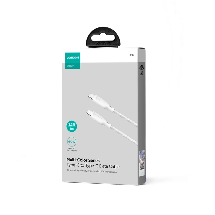 Joyroom Multi-Color Series SA34-CC3 USB-C / USB-C Cable 60W Fast Transfer 1m - White