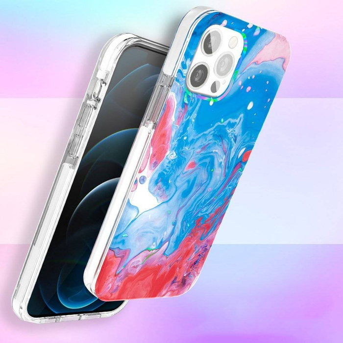 Étui de couleur Kingxbar Aquarelle Series pour iPhone 12 Pro Max Bleu-rose