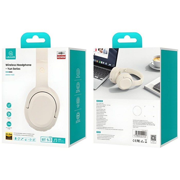 USAMS Słuchawki Bluetooth 5.3 nauszne Yun Series beżowy/beige TDLYEJYX02 (USAMS-YG23)