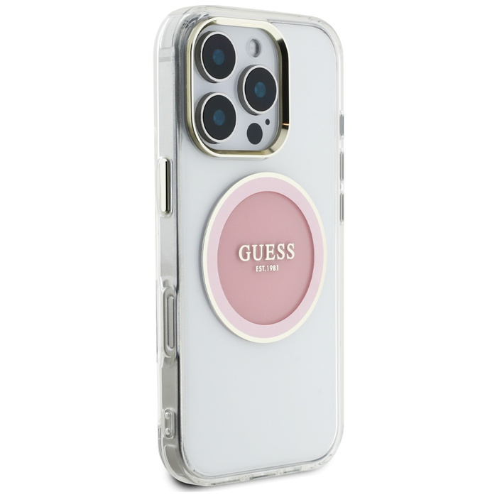 Etui Guess IML Metal Colored Circle      Classic Logo MagSafe do iPhone 16 Pro różowy