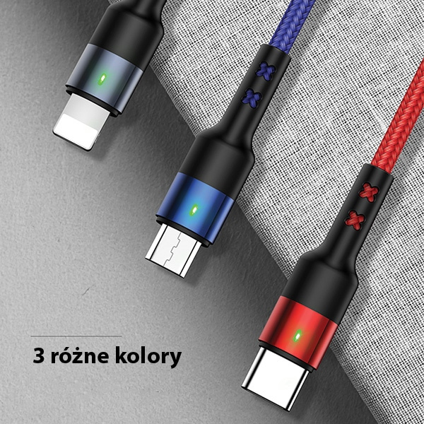 Kábel Opletený USAMS 3v1 Lightning MicroUSB USB-C 2A Fast Charge 0,35 m čierny