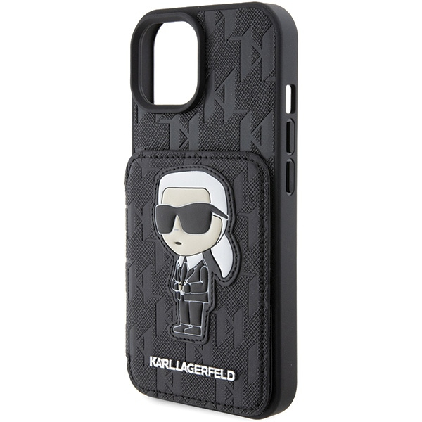 Karl Lagerfeld KLHCP15SSAKKNSCK iPhone 15 6.1" schwarz/schwarz hartcase Saffiano Kartenfächer und Ständer Monogramm Ikonik Patch