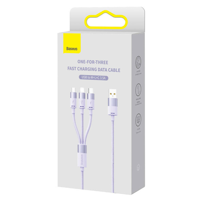 Baseus StarSpeed kabel 3v1 USB-A - Micro-USB / Lightning / USB-C 3,5A 1,2 m fialová