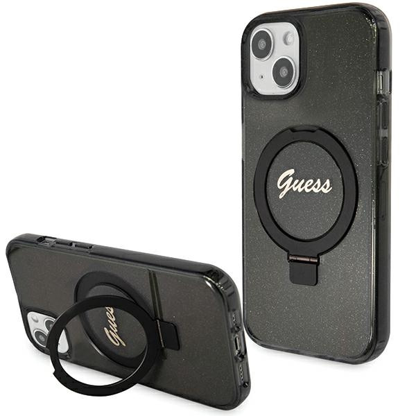 Etui Guess GUHMP14SHRSGSK iPhone 14 / 15 / 13 6.1" czarny/black hardcase Ring Stand Script Glitter MagSafe Case