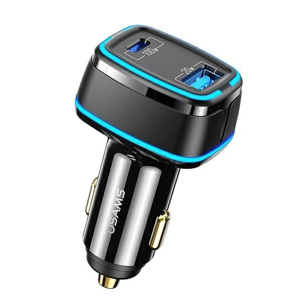 USAMS 1xUSB 1xUSB-C C24 120W Fast Charge Car Charger Black