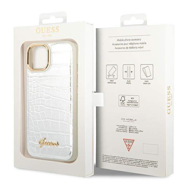 Hülle Guess iPhone 14 6.1" Silber/Silber hartcase Croco Kollektion