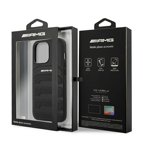 Hülle AMG AMHCP14XGSEBK iPhone 14 Pro Max 6,7" schwarz/schwarz hartcase Leder Debossed Lines