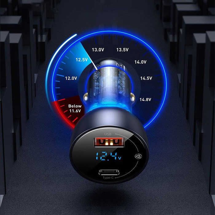 Baseus Auto-Ladegerät USB / USB Typ C 65 W 5 A SCP Quick Charge 4.0+ Power Delivery 3.0 LCD Bildschirm grau (TZCCKX-0G)